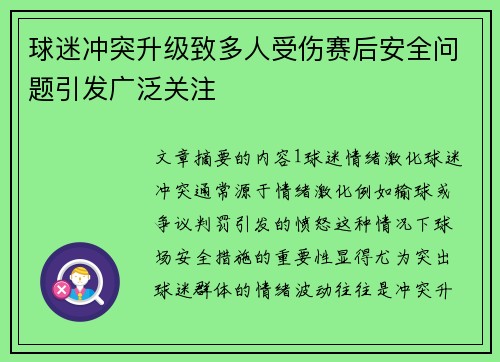 球迷冲突升级致多人受伤赛后安全问题引发广泛关注